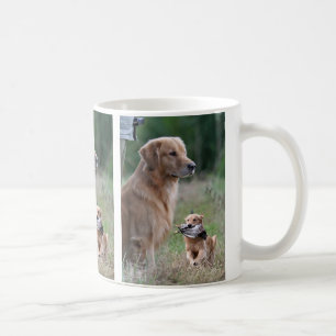 De Café Golden retriever com a caneca da colagem do pato