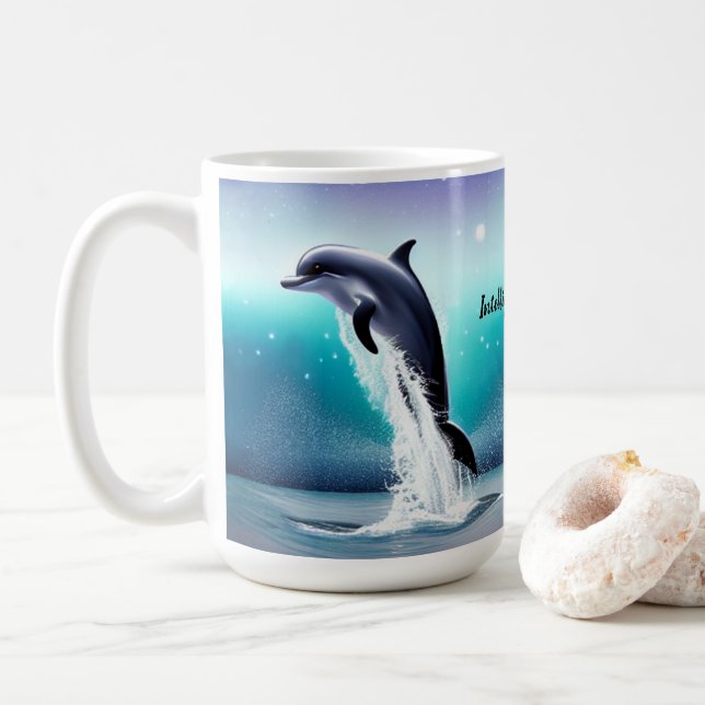 De Café Golfinho Pulando Na Caneca Do Oceano (Com Donut)