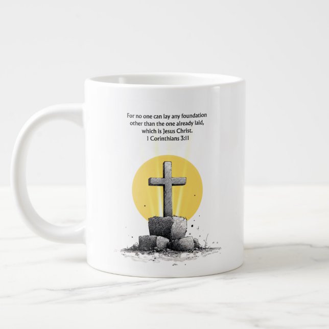 De Café Grande 1 Coríntios 3:11 Versículo Bíblico Caneca Cristã (Esquerda)
