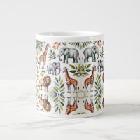Caneca branca com um vibrante animal da selva