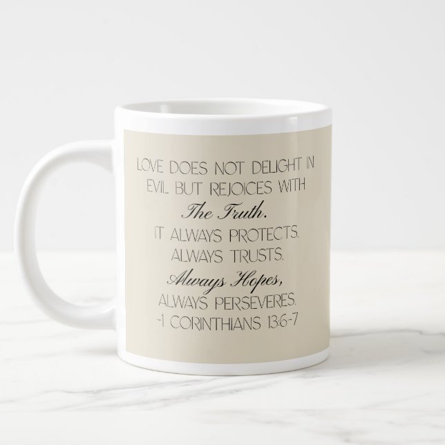 De Café Grande Caneca com versículo bíblico da Esperança 1 Corínt (Esquerda)