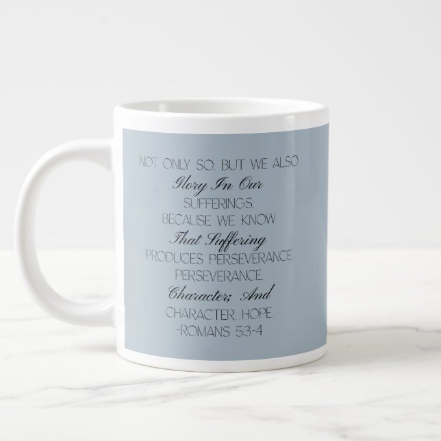 De Café Grande Caneca com versículo bíblico Romans 53:4 Hope (Esquerda)