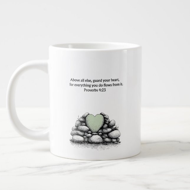 De Café Grande Caneca com Versículo da Bíblia Provérbios 4:23 Pre (Esquerda)