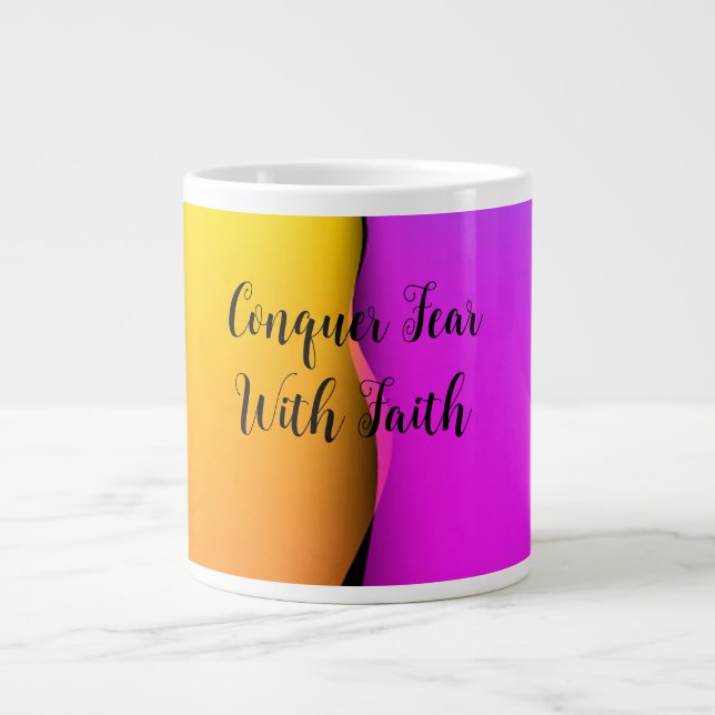 De Café Grande Caneca Espiritual Conquistar o Medo com Fé (Frente)