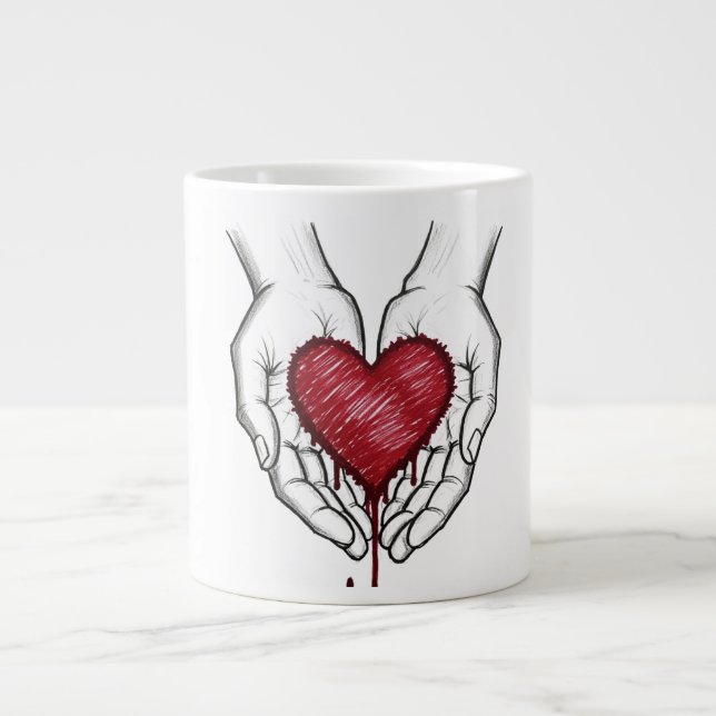 De Café Grande Caneca Estética Coração Sangrando (Frente)