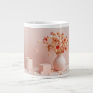 De Café Grande Caneca Estética Rosa Bege - Caneca Boho Flores Sec
