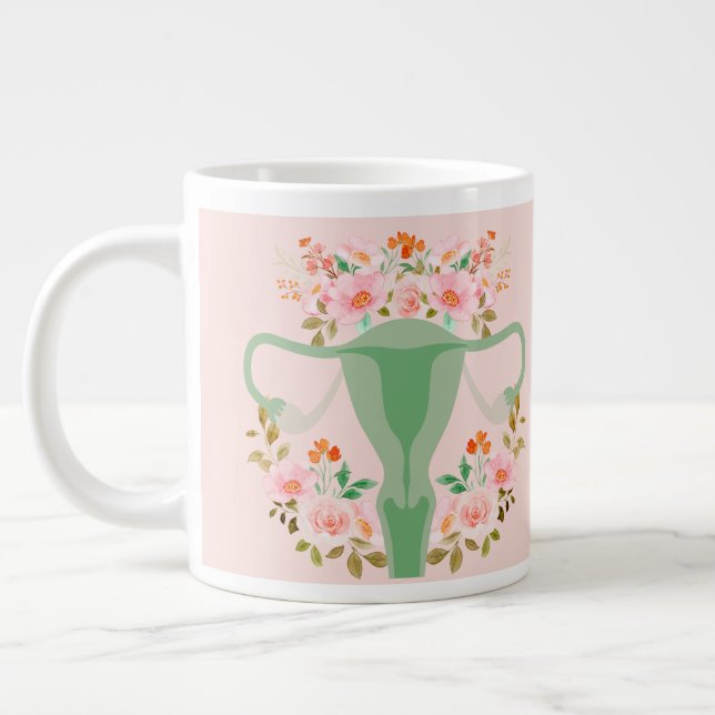 De Café Grande Caneca Floral Uterus- (Sage) (Esquerda)