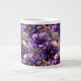 De Café Grande Caneca Jumbo Cerâmica Floral Roxa Única com Tinta 