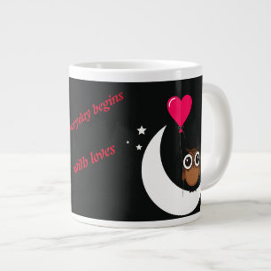 De Café Grande Caneca jumbo com coração e coruja para cada dia