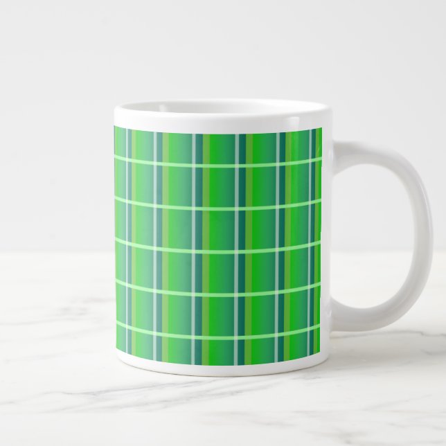 De Café Grande Caneca Jumbo com Padrão Xadrez Verde e Branco Retr (Direita)