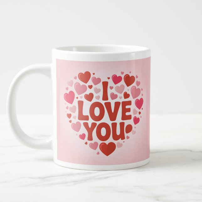 De Café Grande Caneca Jumbo Corações Rosa Eu Te Amo (Esquerda)