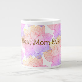 De Café Grande Caneca Jumbo Floral Artística "Melhor Mãe do Mundo