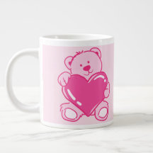 Caneca Letra A Rosa com Urso Teddy Coração Fofo