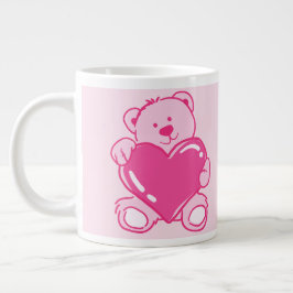 De Café Grande Caneca Letra A Rosa com Urso Teddy Coração Fofo