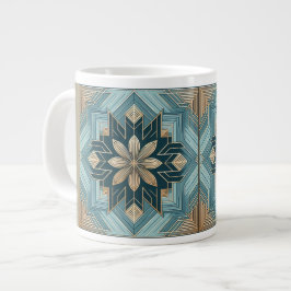 De Café Grande Caneca Mandala Floral Geométrica Azul – Verde-Azul