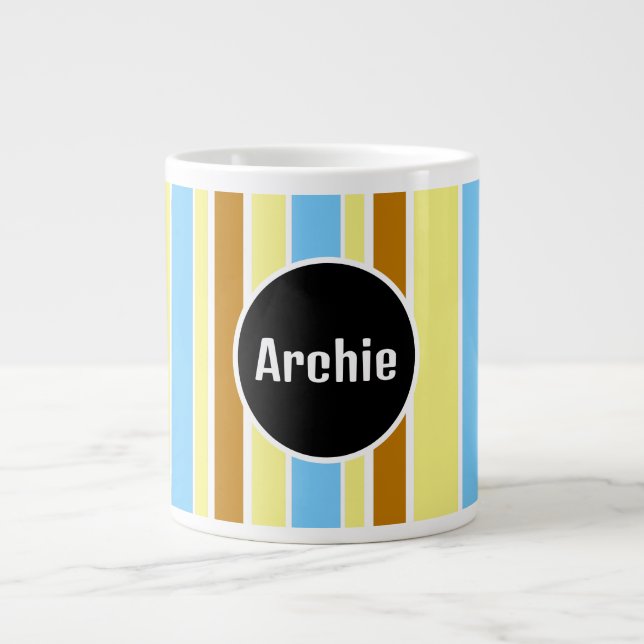 De Café Grande caneca personalizada com monograma listrado (Frente)