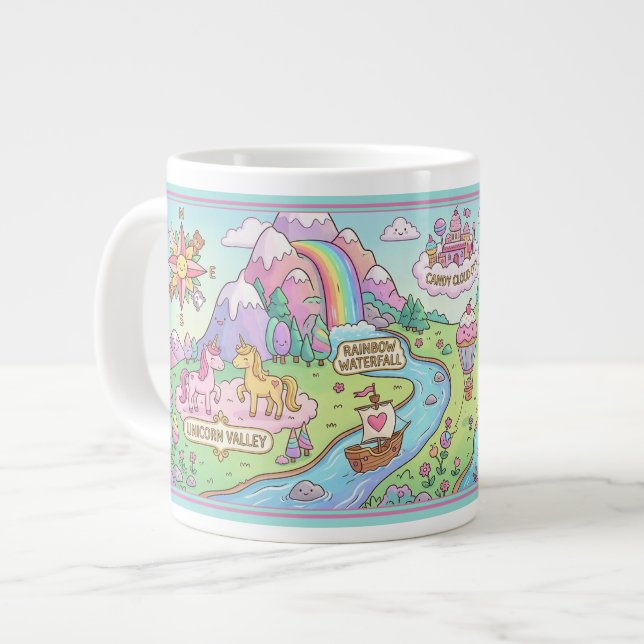 De Café Grande Caneca Personalizada Mapa Mágico do Mundo Crianças (Frente Esquerda)