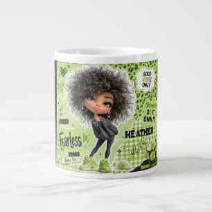 De Café Grande Caneca Personalizada Menina Afro Verde Limão Sem M