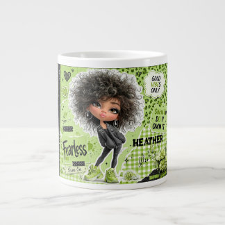 De Café Grande Caneca Personalizada Menina Afro Verde Limão Sem M