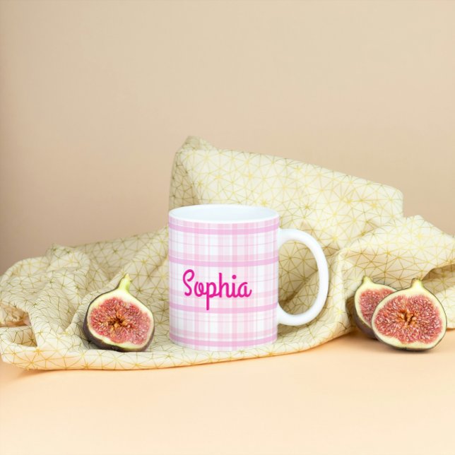 De Café Grande Caneca Personalizada Xadrez Rosa Nome (Criador carregado)