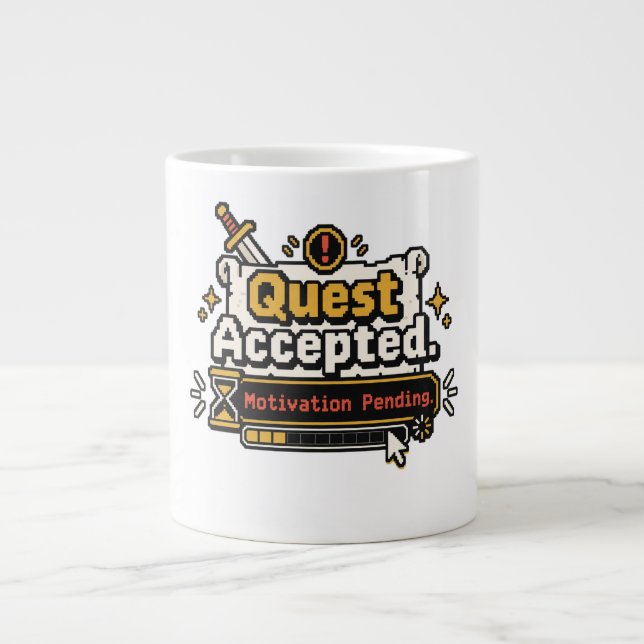 De Café Grande Caneca Quest Accepted Motivation Pending Funny Gam (Frente)