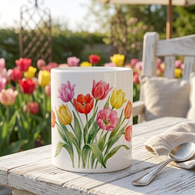De Café Grande Caneca temática Tulipas da Primavera (Criador carregado)