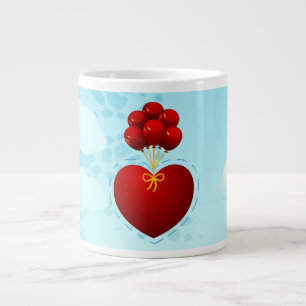 De Café Grande Coração vermelha com balões, caneca jumbo