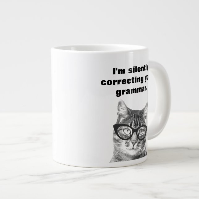 De Café Grande Gato bonito com aspas engraçadas, caneca jumbo ext (Frente Esquerda)