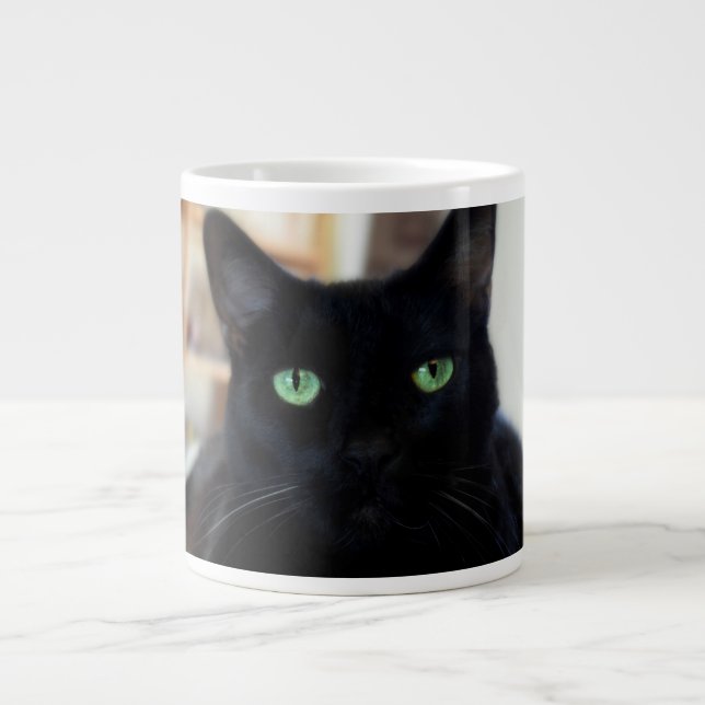 De Café Grande Gato preto - olhos verdes - caneca (Frente)