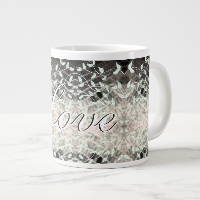 De Café Grande Linda Caneca Folha Com Verde E Preto (Frente Esquerda)