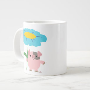 De Café Grande Porco bonito dos desenhos animados com a caneca en