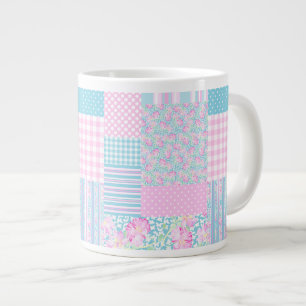De Café Grande Rosas cor-de-rosa, caneca do jumbo dos retalhos do