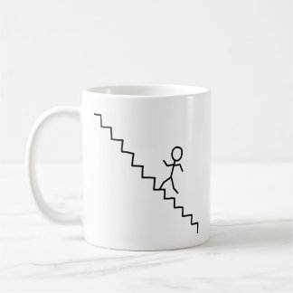De Café Homem da vara que vai acima a caneca das escadas