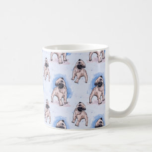 De Café Impressão da aguarela, cão do Pug, uma caneca do