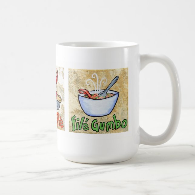 De Café Jambalaya, torta dos lagostins, caneca do Gumbo do (Direita)