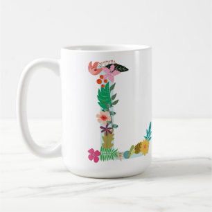 De Café L caneca do monograma, L floral inicial, botânica