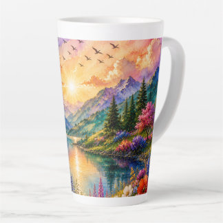 De Café Latte Caneca Colorida Serenidade do Lago da Montanha