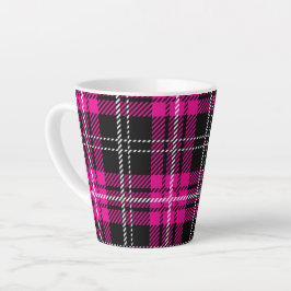 De Café Latte Caneca com Estampa Xadrez Rosa e Preto