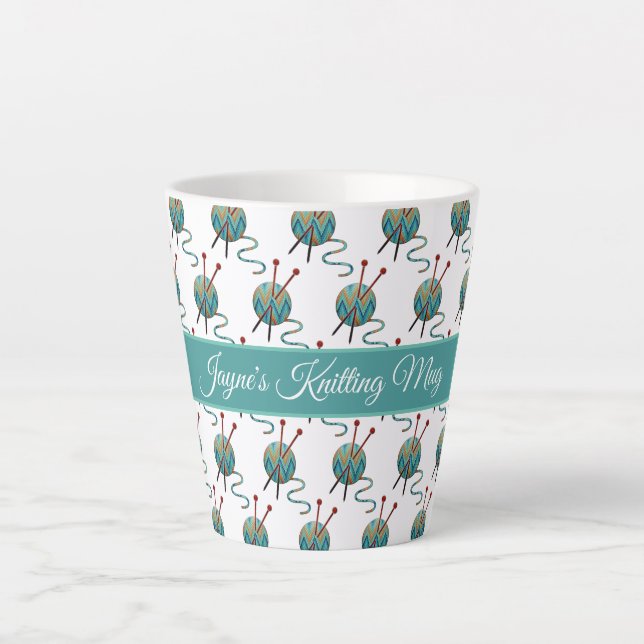 De Café Latte Caneca com Nome Personalizado para Tricoteira (Frente)