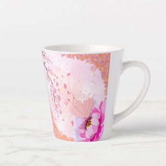 De Café Latte Caneca Floral Rosa