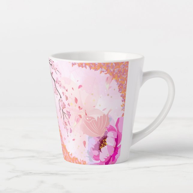 De Café Latte Caneca Floral Rosa (Direita)