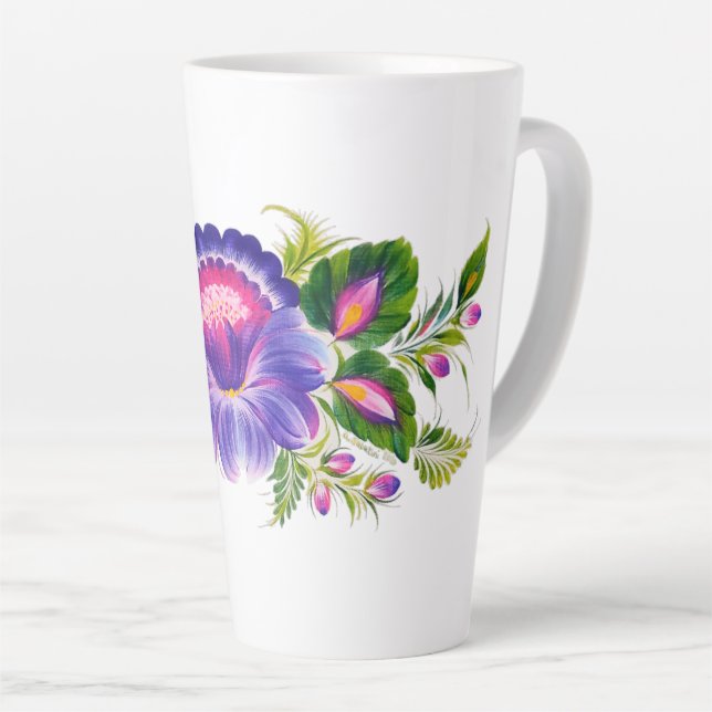 De Café Latte Caneca latina com design floral ucraniano (Ângulo direito)