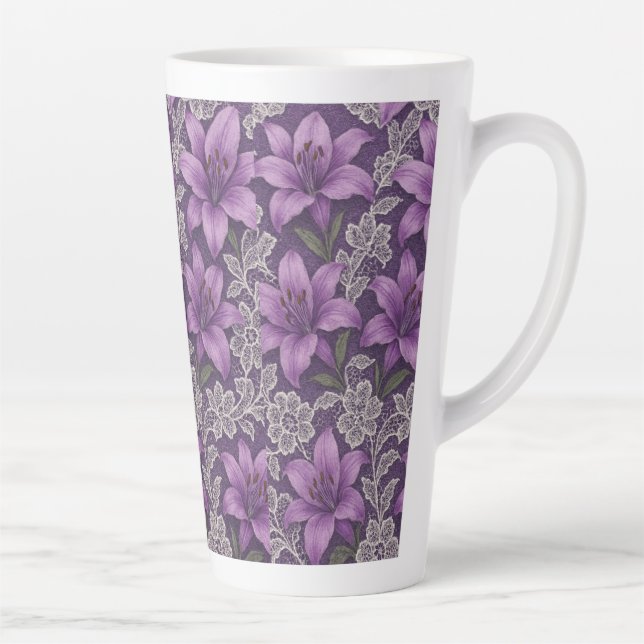 De Café Latte Caneca lírios e renda design  (Direita)