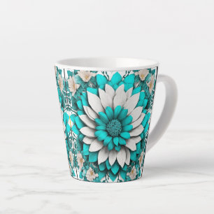 De Café Latte Caneca Mandala Floral Turquesa – Elegante Teal & B