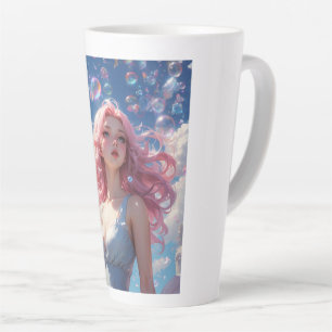 De Café Latte Caneca Menina Anime Cabelo Rosa - Sonhos Bolhas Fa