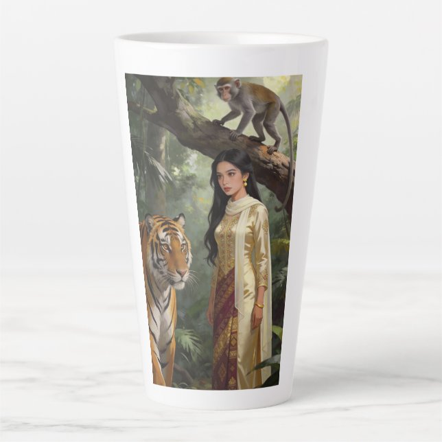 De Café Latte Caneca Rainha da Selva Tigre - Mulher Mística com  (Frente)