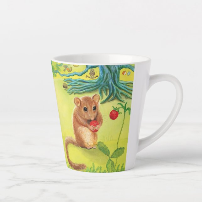 De Café Latte Hazel Dormouse Comendo Morango Pequeno Caneca Latt (Direita)