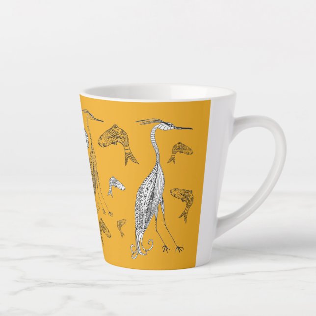 De Café Latte Herões e Peixes 12 oz. Caneca (Direita)