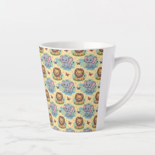 De Café Latte Uma caneca alta branca apresenta um padrão colorid