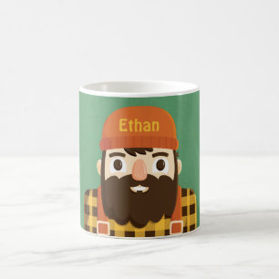 De Café Lenhador bonito da barba na caneca amarela da